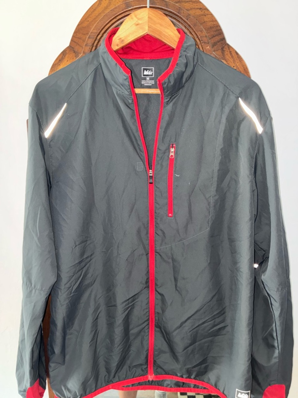 REI Black Jacket with Red Trim Lightweight Shell
